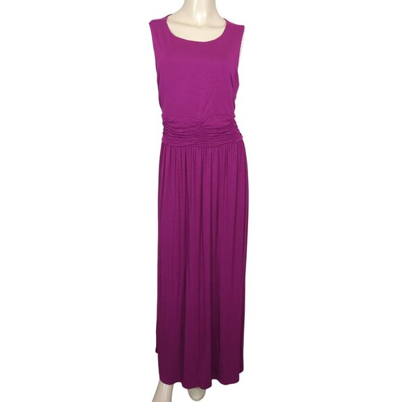 Soft Surroundings Sleeveless Magenta Maxi pullover Ruched Waist Dress size L - Picture 3 of 16